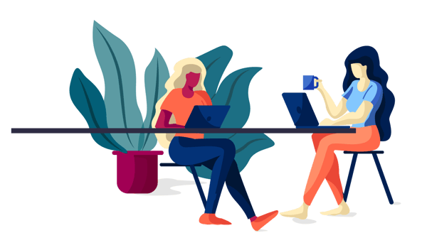 Illustration of two women working at a desk